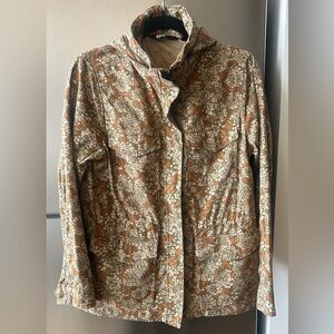 Lands’ End Floral Utility Jacket Sage Green Rust Soft Cotton Blend Small